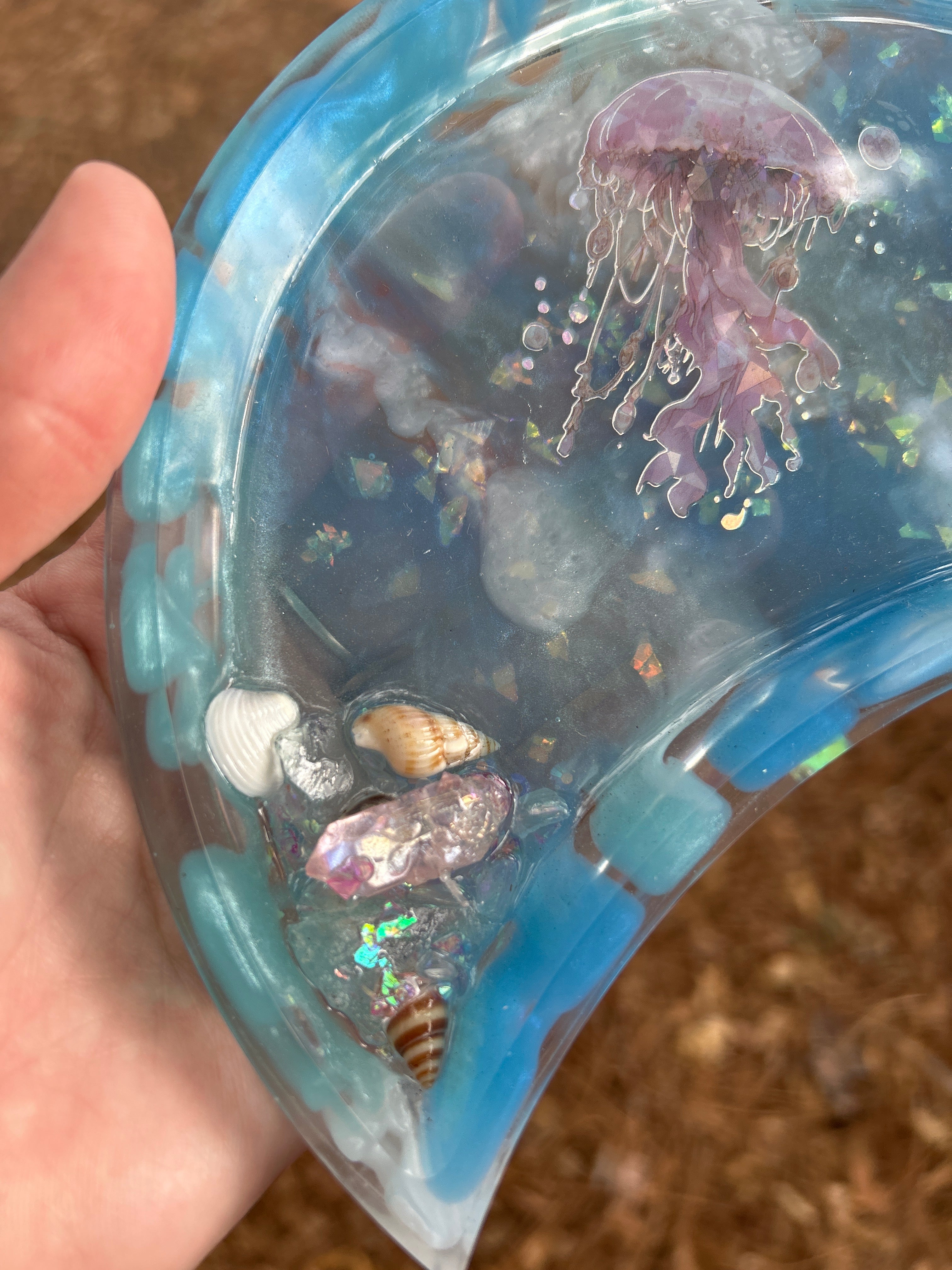 Moon Tray - Ocean Jellyfish Crescent Moon Resin Tray – Coastal Decor Trinket Dish
