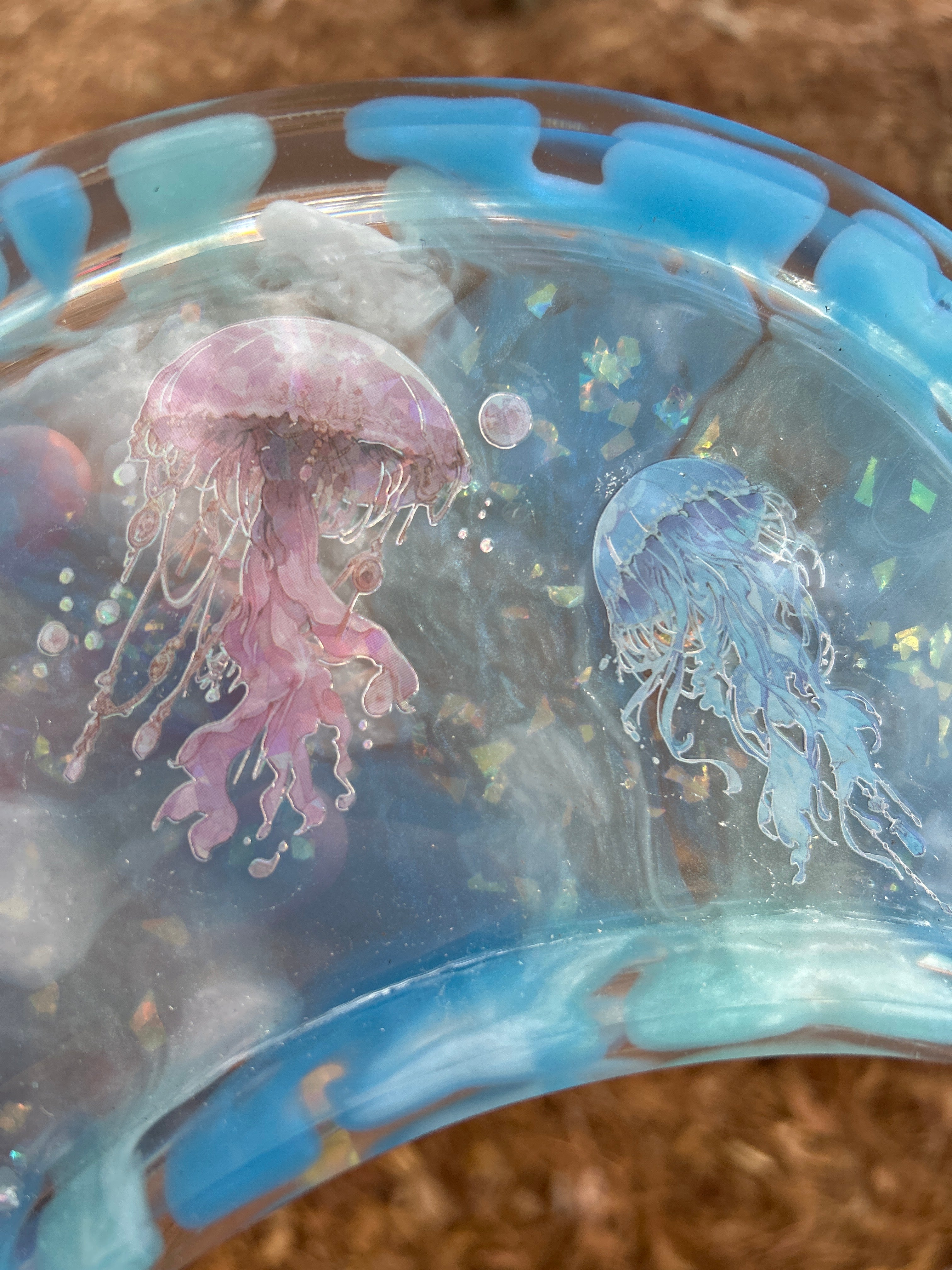 Moon Tray - Ocean Jellyfish Crescent Moon Resin Tray – Coastal Decor Trinket Dish