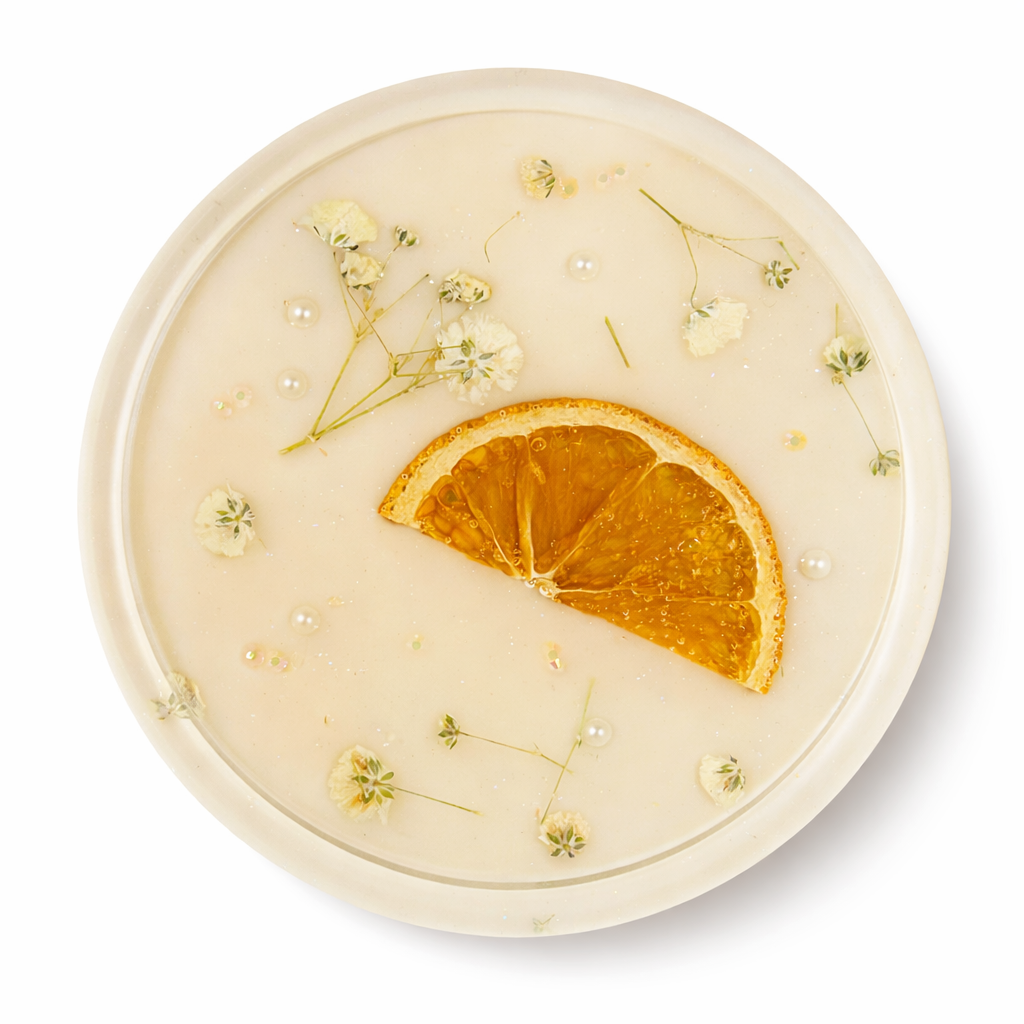Citrus Bloom Resin Trinket Tray – Pressed Orange & Baby’s Breath