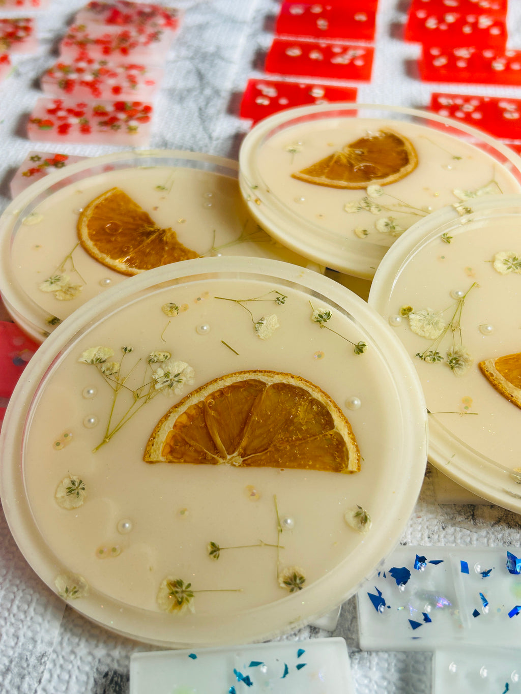 Citrus Bloom Resin Trinket Tray – Pressed Orange & Baby’s Breath