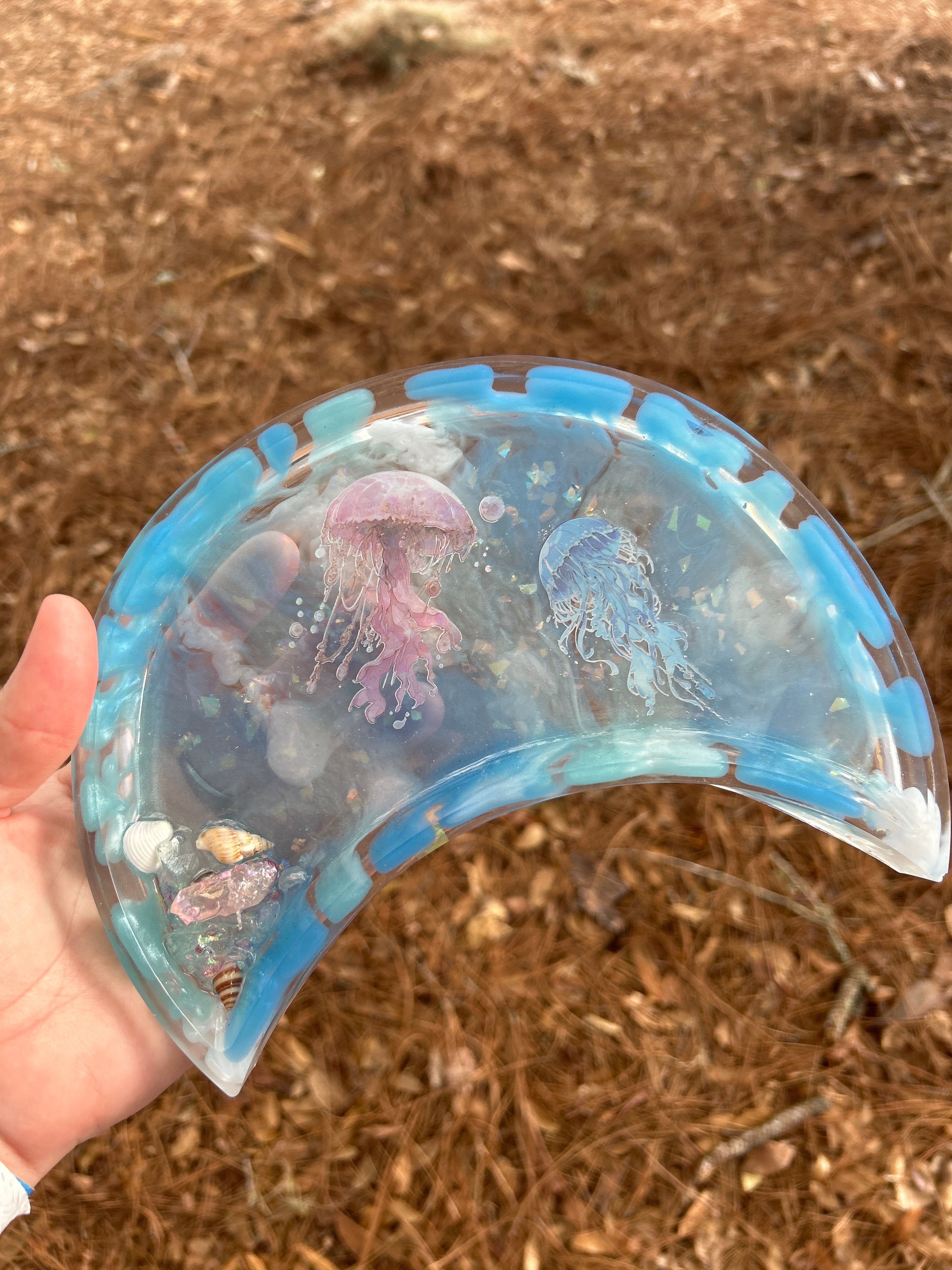 Moon Tray - Ocean Jellyfish Crescent Moon Resin Tray – Coastal Decor Trinket Dish