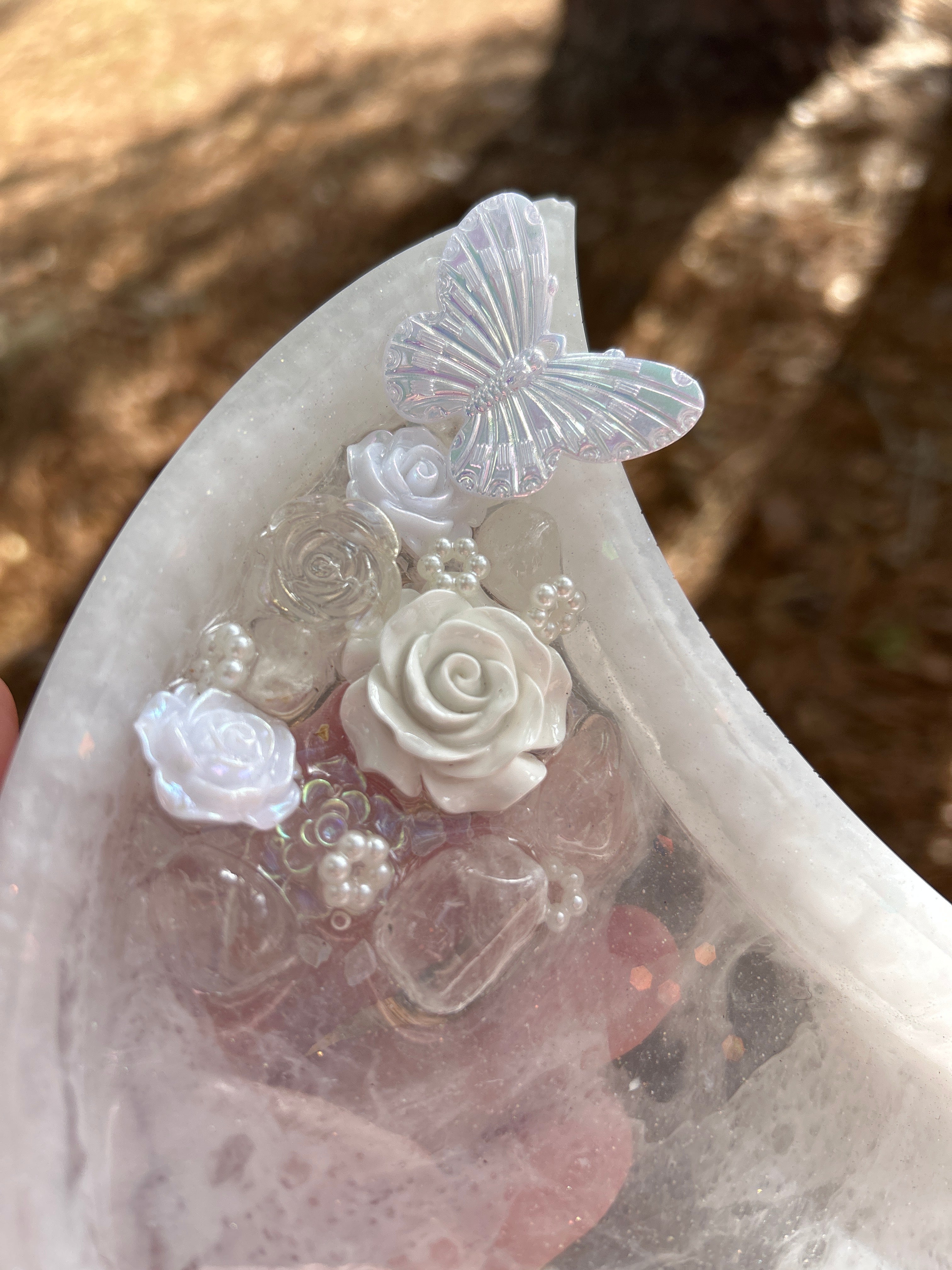 Moon Tray - Romantic Floral Crescent Moon Resin Tray – Butterfly Trinket Dish