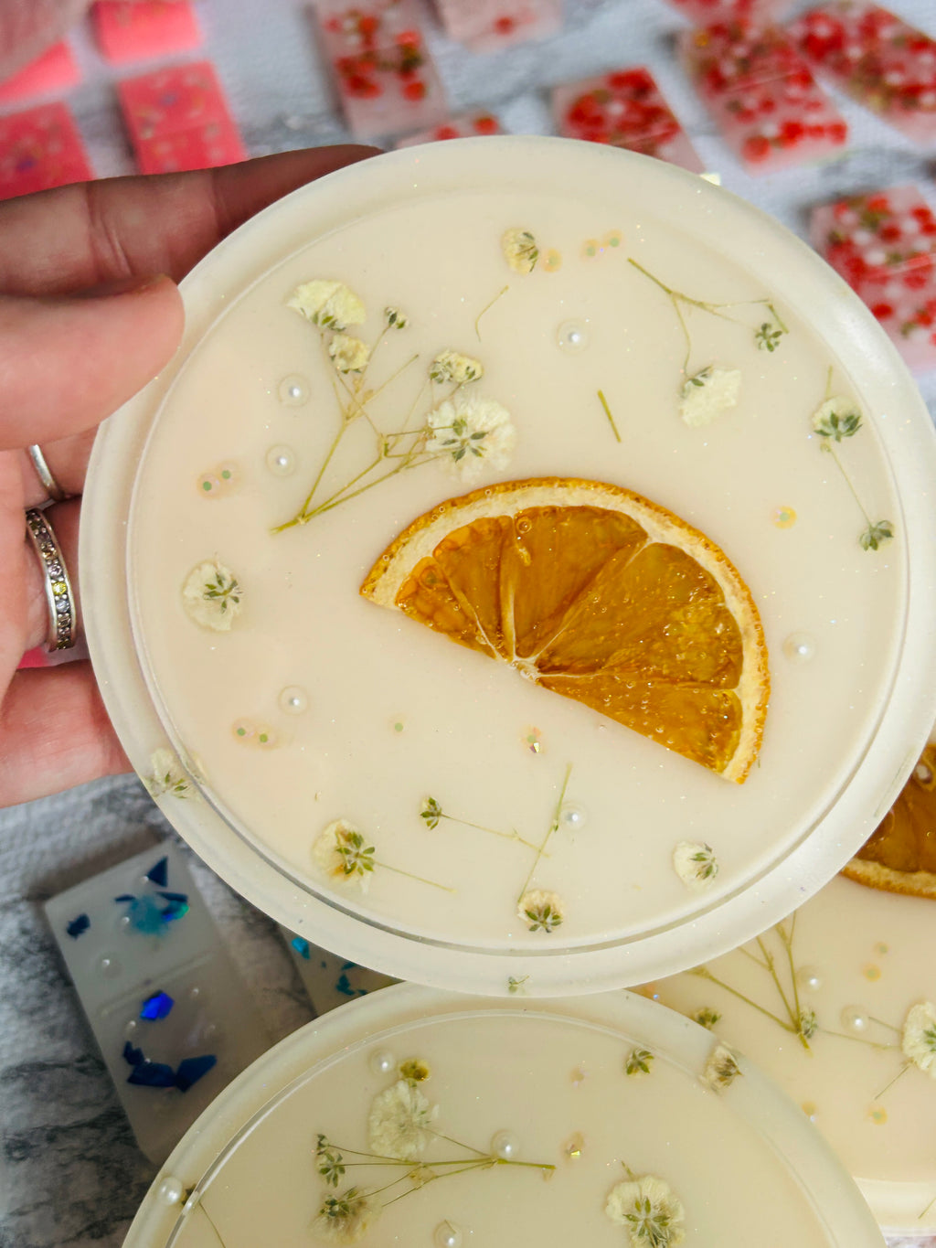 Citrus Bloom Resin Trinket Tray – Pressed Orange & Baby’s Breath