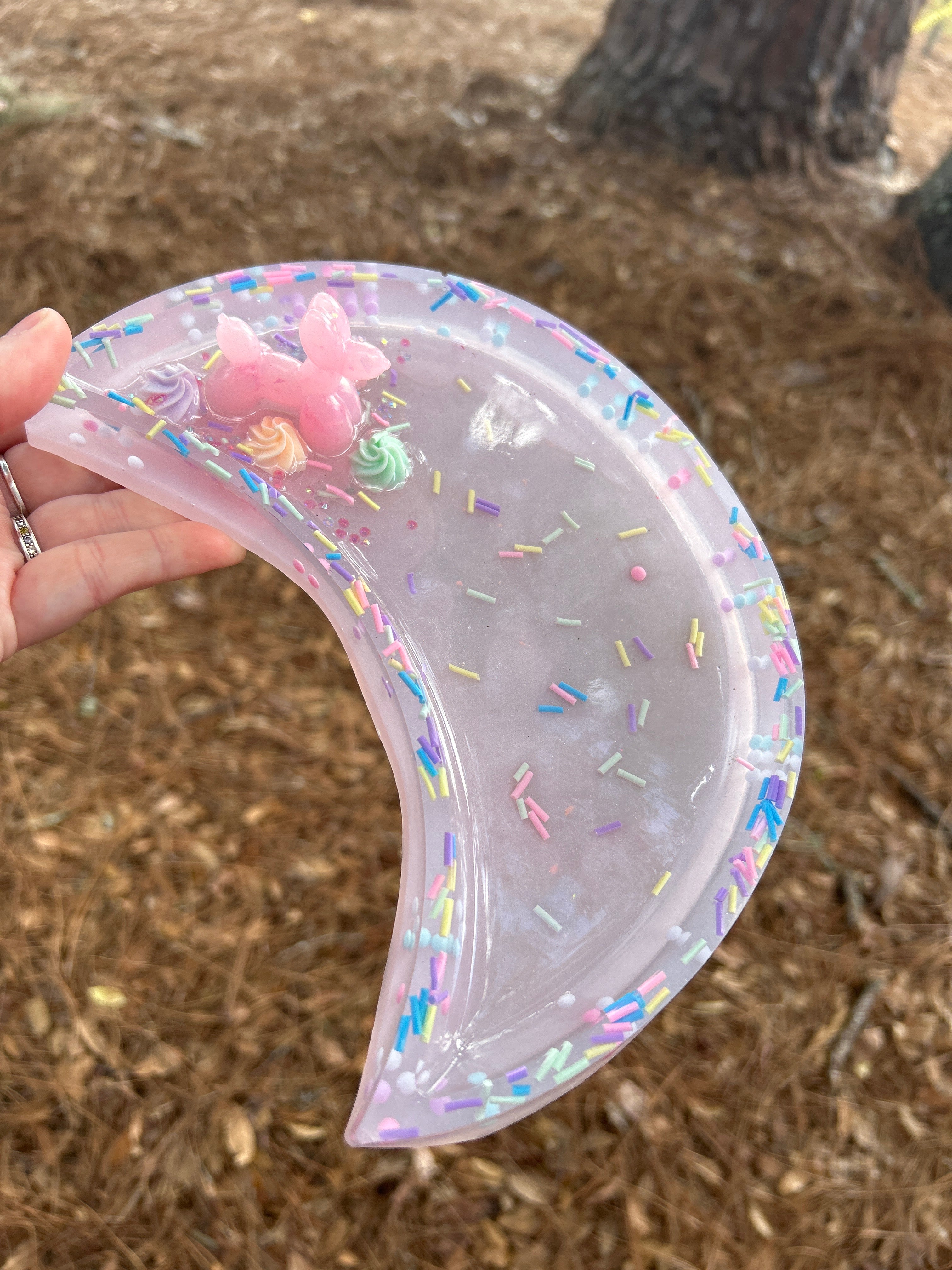 Moon Tray - Pink Kawaii Crescent Moon Resin Tray – Candy Sprinkle Trinket Dish